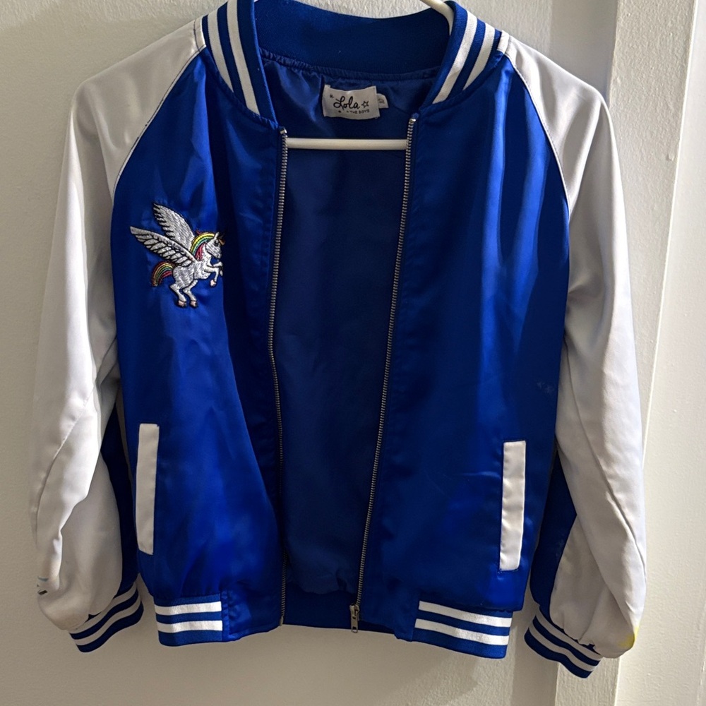 Lola Blue and White Jacket with Pegasus Embroidery